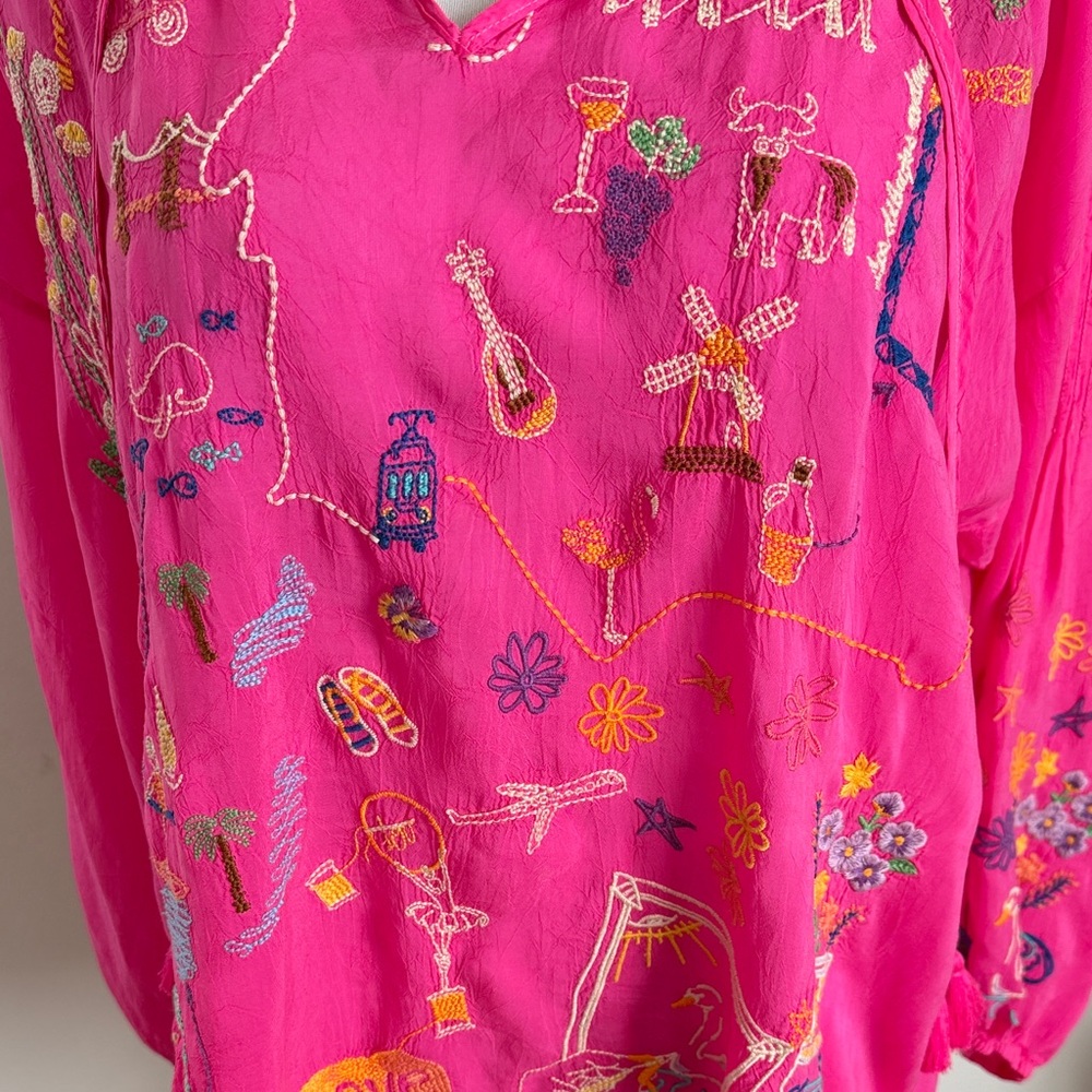 Johnny Was Vibrant Pink Embroidered Boho Tunic - Picture 2 of 8